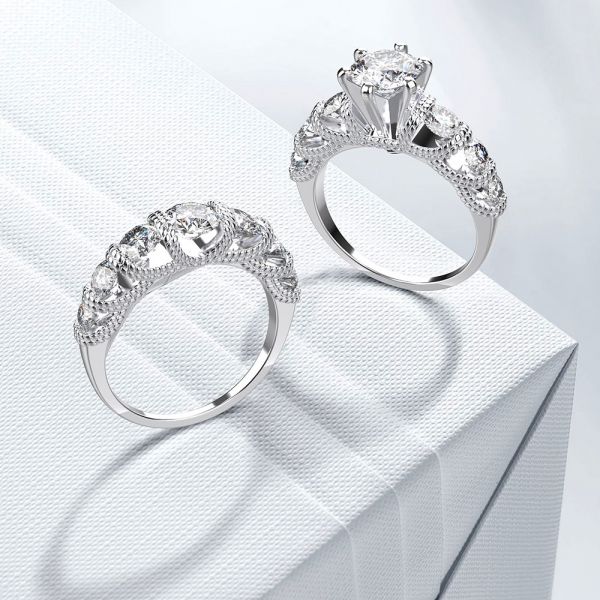 Sterling Silver Elegant Round Cut Wedding Ring Set