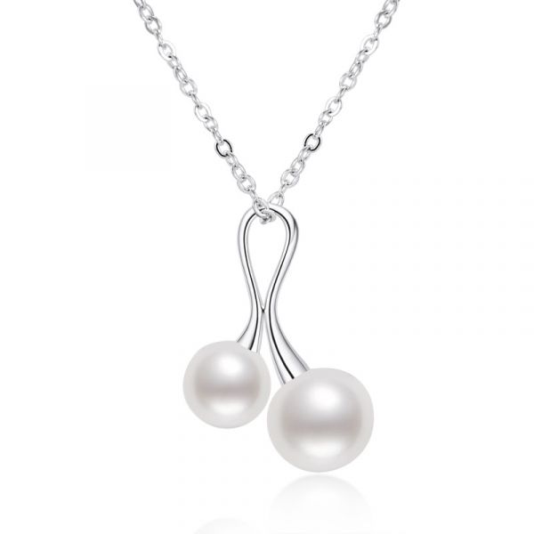 Sterling Silver Delicate Two White Pearl Necklace