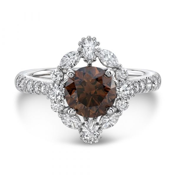 Sterling Silver Delicate Vintage Halo Design Round Cut Chocolate Engagement Ring
