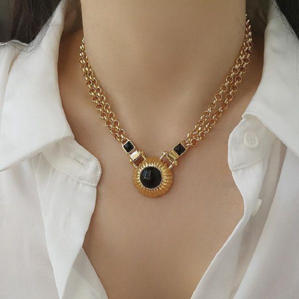 Vintage Versatile Onyx Double Layers Chain Chains