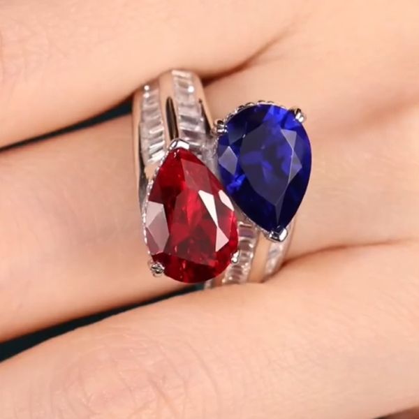 4.0CT Oval Cut Sapphire & Ruby Diamond Double Cluster Ring