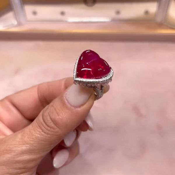 3.0 CT Heart Lab Created Red Ruby Women's Wedding Ring