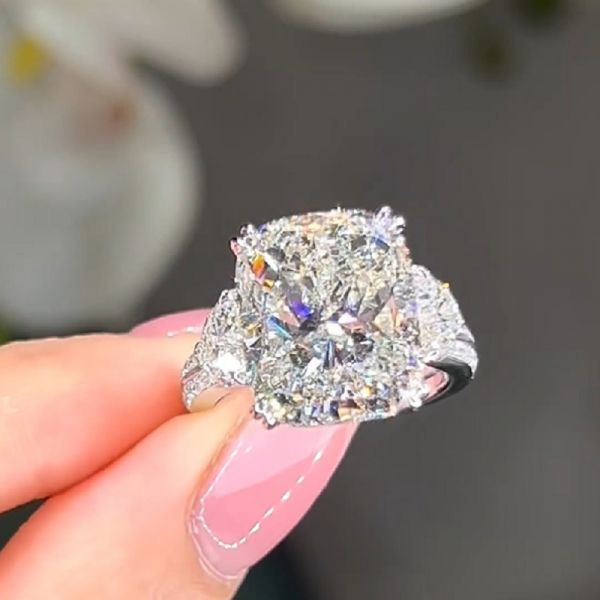 10.0 Carat Elongated Cushion Cut Diamond Ring