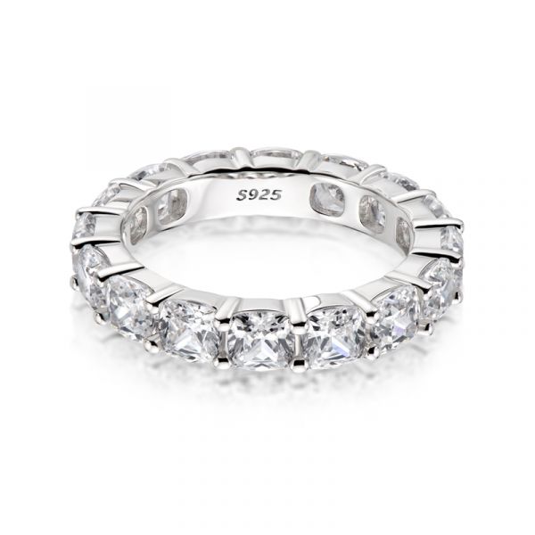 Sterling Silver Classic Cushion Cut Women's Eternity Wedding Band