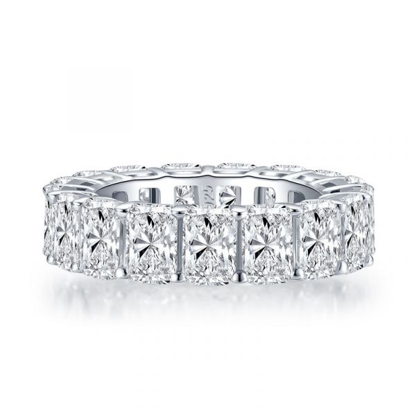 Sterling Silver Classic Radiant Cut Women's Eternity Wedding Band