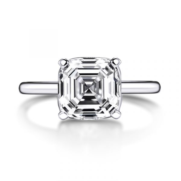 Sterling Silver Simple Asscher Cut Solitaire Engagement Ring