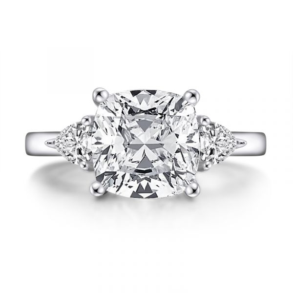 Sterling Silver Three Stone Cushion Cut Engagement Ring