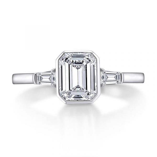 Sterling Silver Classic Three Stone Emerald Cut Engagement Ring