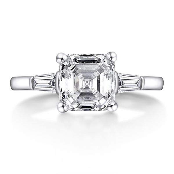 Sterling Silver Classic Three Stone Asscher Cut Engagement Ring