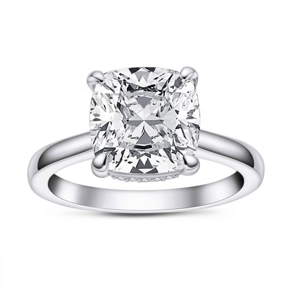 Sterling Silver Classic Halo Cushion Cut Engagement Ring