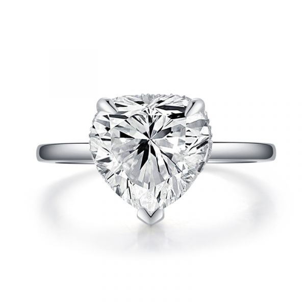 Sterling Silver Classic Halo Heart Cut Engagement Ring