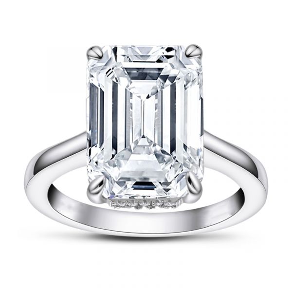 Sterling Silver Classic Halo Emerald Cut Engagement Ring