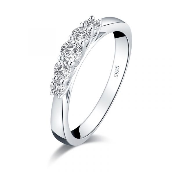 Sterling Silver Five Stone Round Cut Women's Wedding Anniversary Band