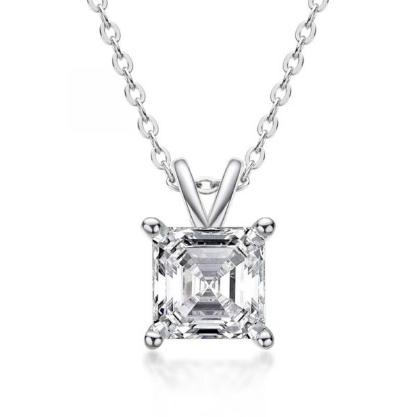 Sterling Silver Simple Asscher Cut Necklace