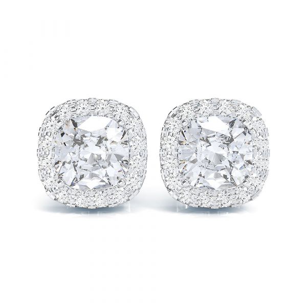 Sterling Silver Halo Cushion With Round Cut Stud Earrings