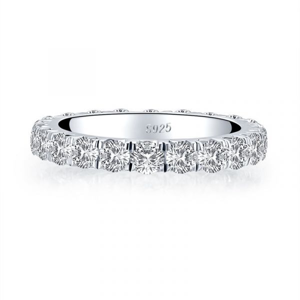 Sterling Silver Classic Round Cut Women's Eternity Wedding Band