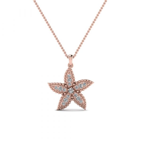 Sterling Silver Elegant Starfish Inspired Halo Round Cut Necklace