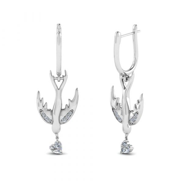 Sterling Silver Elegant Bird Inspired Heat With Round Cut Drop Earrings