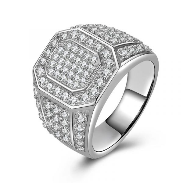 Sterling Silver Luxury Round Cut Men's Wedding Ring
