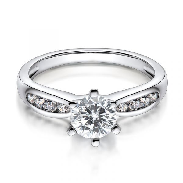 Sterling Silver Simple Six Prong Round Cut Engagement Ring