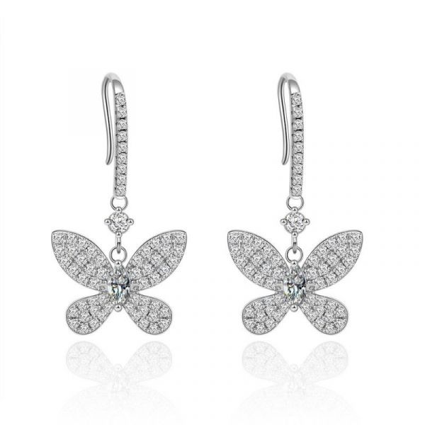 Sterling Silver Elegant Butterfly Inspired Marquise Cut Drop Earrings