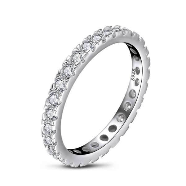 Sterling Silver Classic Round Cut Women's Eternity Wedding Band