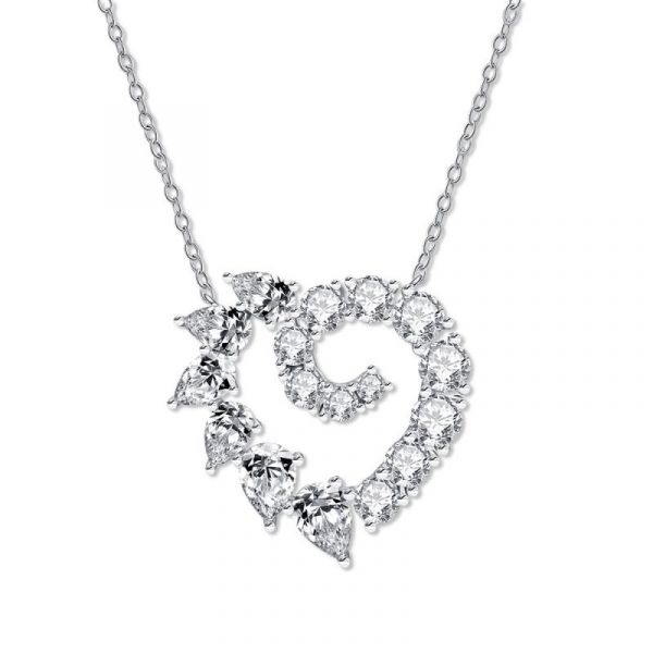 Sterling Silver Classic Heart Pear With Round Cut Necklace