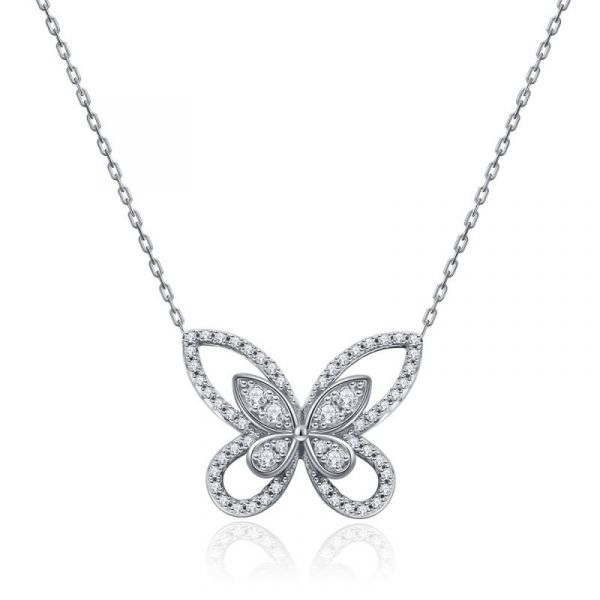 Sterling Silver Classic Butterfly Inspired Round Cut Necklace