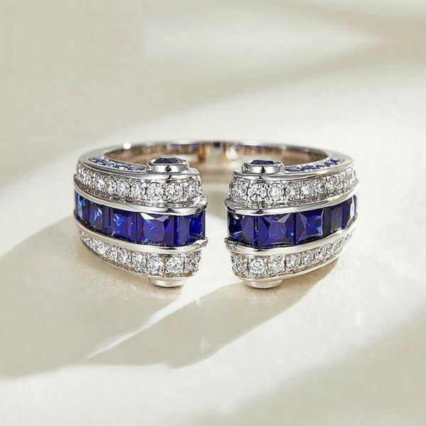 6.15CT Multi-cut Blue Sapphire Eternity Ring