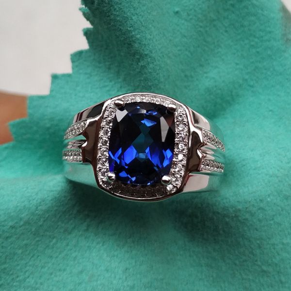 5ct Asscher Cut Blue Sapphire Men's Engagement Ring