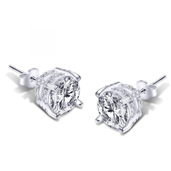 Handmade 2.0CT Double Under Halo Diamond Studs Earrings