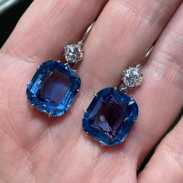 21.6CT Dreamy Natural Cushion Cut Sapphire Earrings