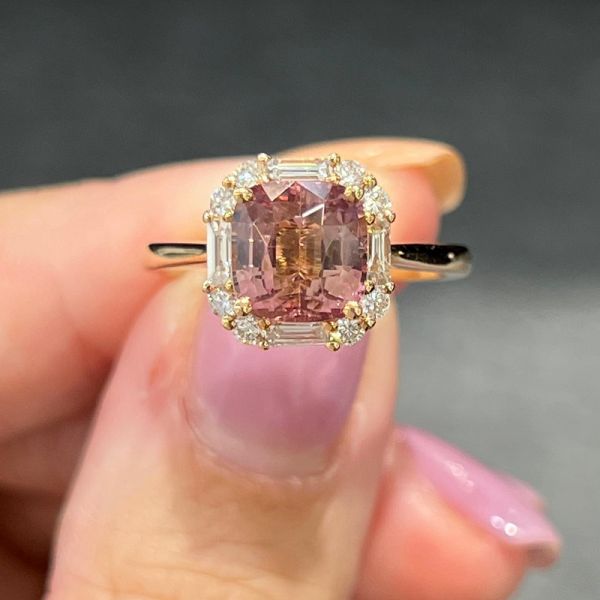 2.96ct Cushion Cut Natural Pink Tourmaline Diamond In 18K Yellow Gold