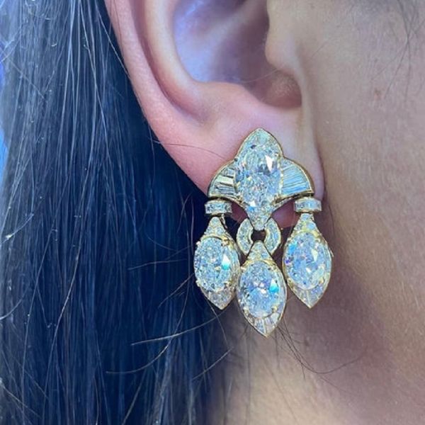 18K Yellow Gold Oval Cut Vintage Diamond Earrings