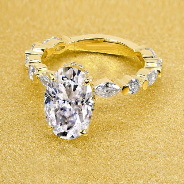 3.0 CT Elongated Oval Cut Hidden Eternity Halo Floating Ring