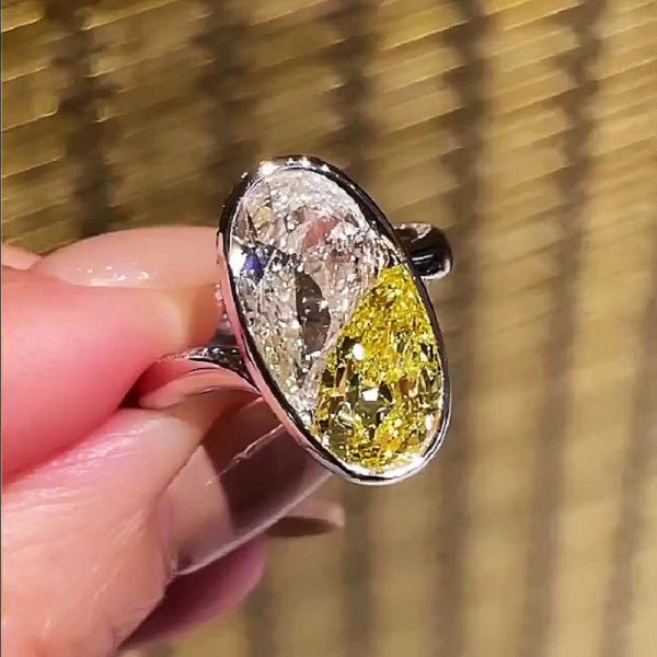 6.0CT Pear Cut Yellow Sapphire Engagement Ring