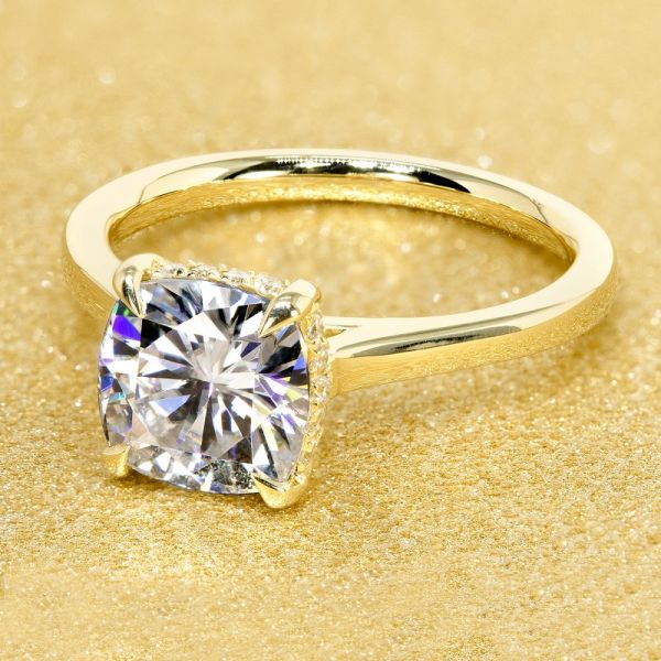 2.0CT Cushion Cut Cathedral Hidden Halo Ring 