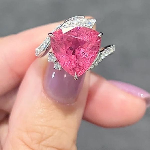 5.52ct Heart Cut Pink Set With Natural Diamonds Engagement Ring