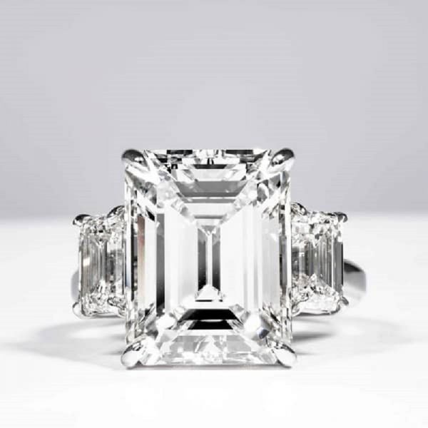 10.75 Carat Emerald Cut Diamond Three Stone Platinum Ring