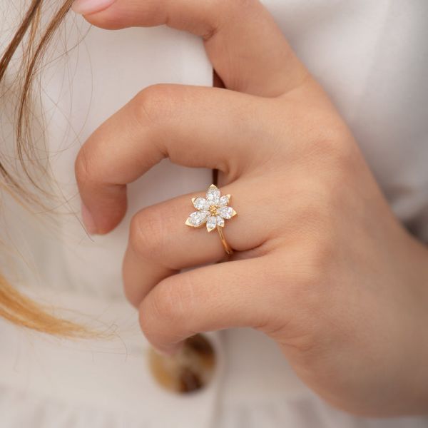 1.4 Carat Asymmetric Blossom Engagement Ring with Pear Cut Diamonds