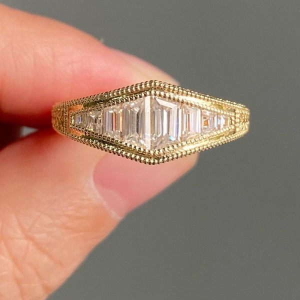 1.7 Carat Trapezoid Baguette Cut Moissanite Vintage Ring