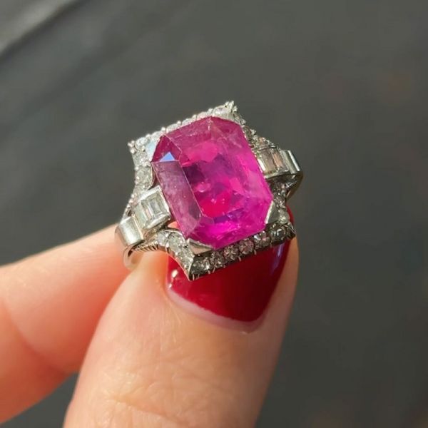 7.60 Carat Art Deco Burma No Heat Ruby and Diamond Ring