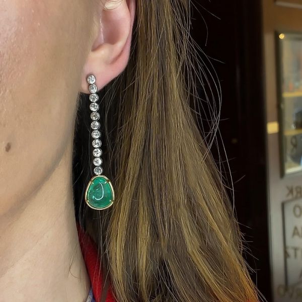 19.0 Carat Pear Cut Emerald Pair Of Diamond Hoop Drop Earrings