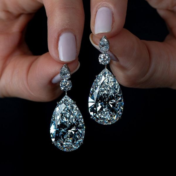 20.0 Carat Tear Dangle Drop Pear Cut Diamond Earrings