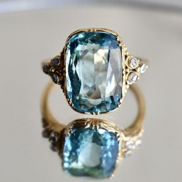 8.4 Carat Cushion Cut Aquamarine Art-Deco Cocktail Ring