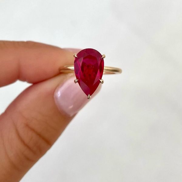 0.85 Carats Teardrop Pear Solitaire Ruby Engagement Ring