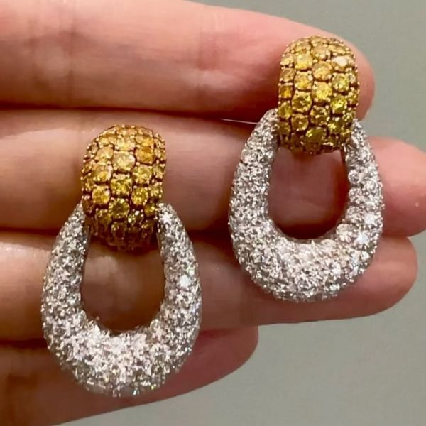 4.7 Carats Round Cut Door Knocker Design Yellow Diamond  Earrings