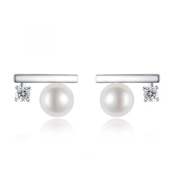 Sterling Silver Simple Round Cut Pearl Stud Earrings