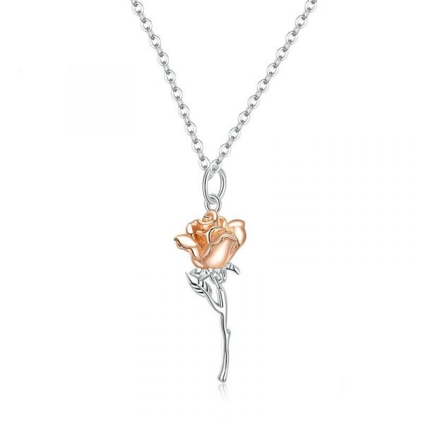 Sterling Silver Classic Rose Inspired Two Tone Necklace