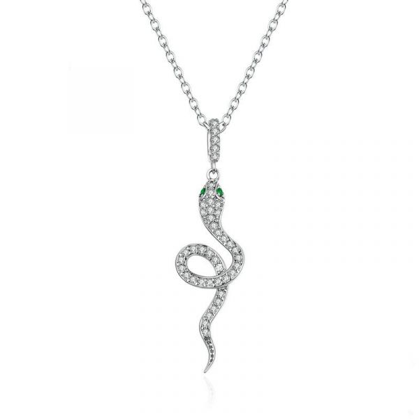 Sterling Silver Delicate Snake Inspired Round Cut Necklace